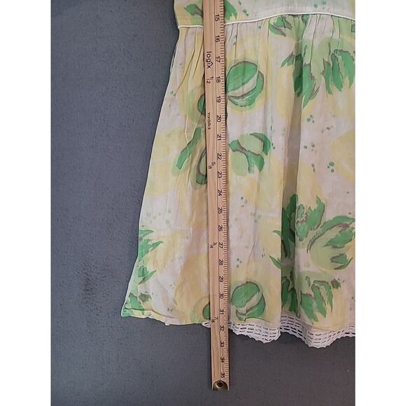 Free People Y2K Vintage Floral Mini Dress Yellow Green Size 6 Boho Retro EUC - Picture 9 of 9